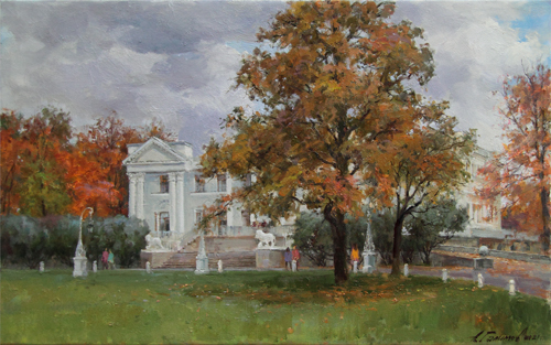 Painting by Azat Galimov. Old oak tree in Elaginsky park. 