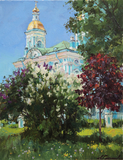 Paintings by Azat Galimov.  It's time for lilacs. St. Nicholas Cathedral. St. Petersburg