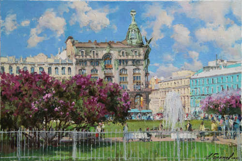 Paintings by Azat Galimov.  Riot of lilacs. Kazansky Square