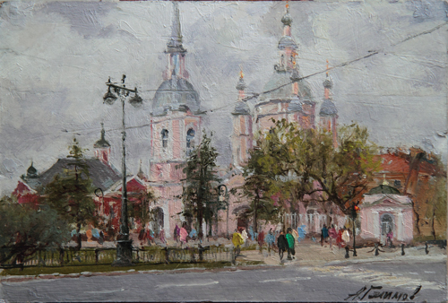 Paintings by Azat Galimov.  St. Andrew's Cathedral. Cloudy