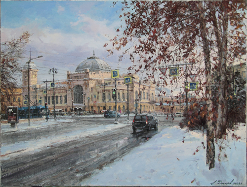 Paintings by Azat Galimov.  St. Petersburg Vitebsky Station from the Vvedensky Canal