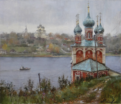 Painting Galimov Azat. On the Romanov side. Rain in Tutaev.