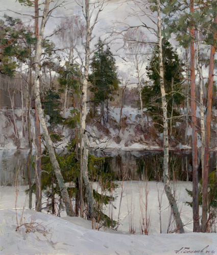 Картина Азата Галимова.Зимние берега. Река Мста. 