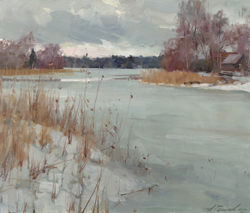 Painting Galimov Azat.  Melting. Mstino Lake. 