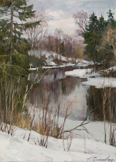 Картина Азата Галимова.Стылая вода. Река Мста, Тверская область. 