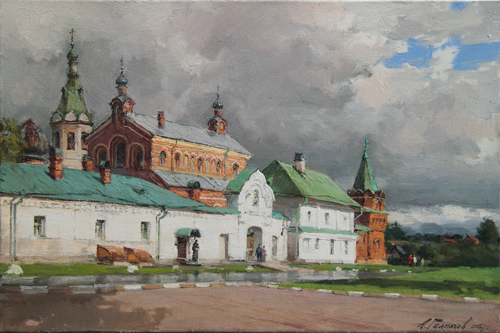 Painting Galimov Azat.At the walls of the Old Ladoga fortress. Ladozhka River. 