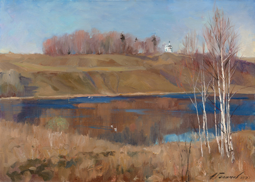 Painting by Azat Galimov.  Spring on the Lake Malskoe. Study.