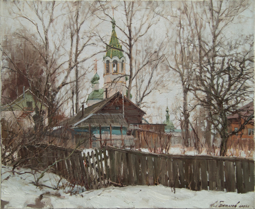 Painting by Azat Galimov.Forgotten house near the Pokrovskaya Church. Tutaev.