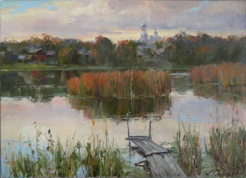 Painting by Azat Galimov.Evening on Valdai Lake.