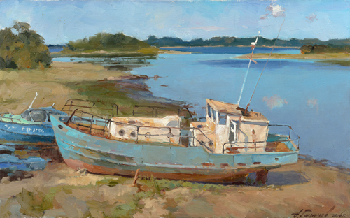 Painting by Azat Galimov.  Forgotten boats. Solovetsky Island.