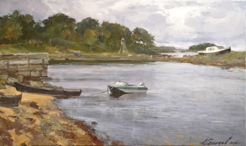 Painting by Azat Galimov.  Solovetsky Evenings. Boats.