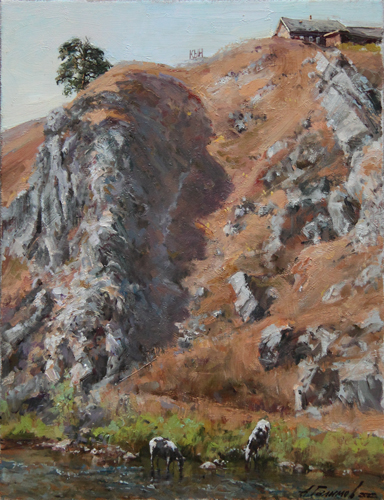 Painting by Azat Galimov.  Stone banks of the Kyn River