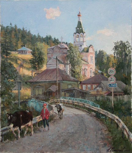 Painting by Azat Galimov. At sunset. Kyn, Northern Urals