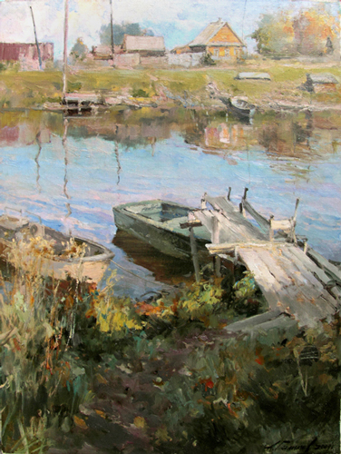 Картина Азата Галимова.Новая Ладога. Мостки.