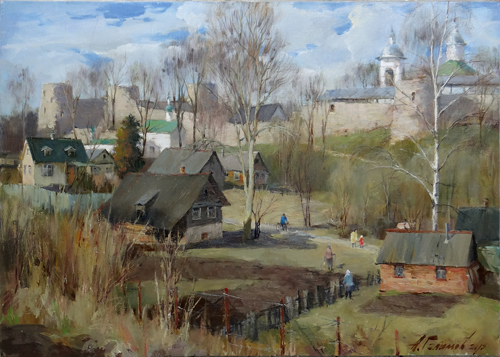 Painting Galimov Azat.Izborsk weekdays. Spring.