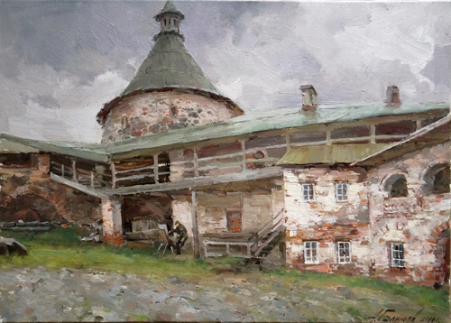 Painting Galimov Azat.  South yard of Solovetsky monastery.