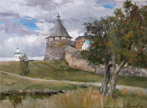 Картина Азата Галимова. Соловецкий монастырь. Прядильная башня.