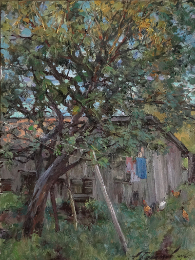 Painting Galimov Azat. Country yard in Kashin. Evening.