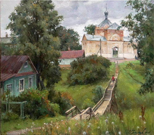 Painting Galimov Azat. Summer in Kashin city. On the way to the temple.