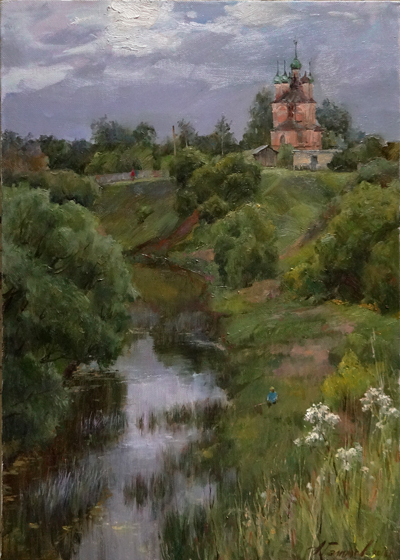 Картина Азата Галимова. Над крутыми  берегами. Река Кашинка.