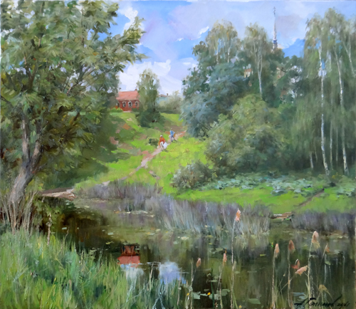 Painting Galimov Azat.  In the thickets of reeds. River Kashinka.