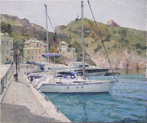 Painting Galimov Azat. Yacht  Glory of Sevastopol. Crimea.