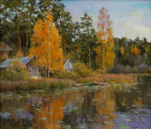 Painting Galimov Azat.Gold of autumn. Lake Mstino. Tver region.