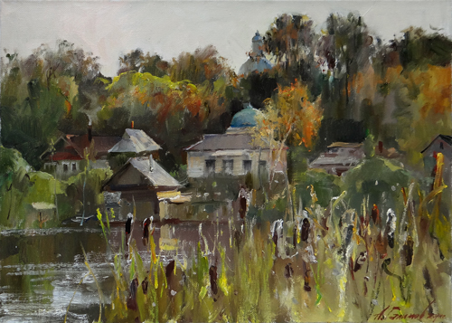 Painting Galimov Azat.Quiet evening on Valdai Lake. 