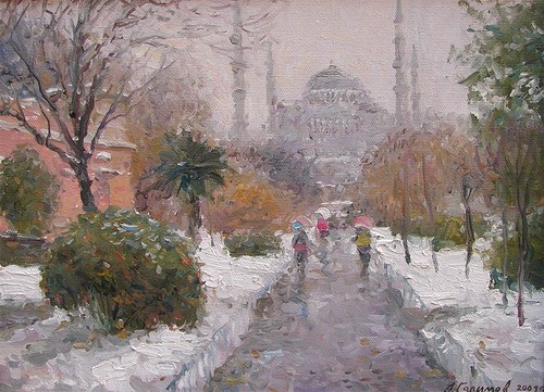 Painting Azat Galimov. Winter Istanbul. 