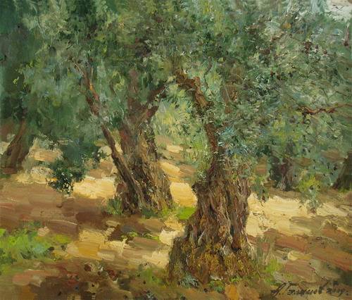 Painting Azat Galimov.Island of Marmara. Dance of the old olive trees.