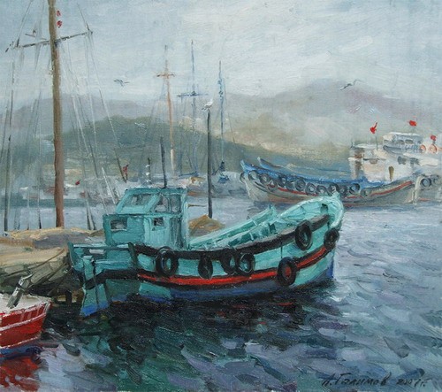 Painting Azat Galimov.Turkish boats. 
