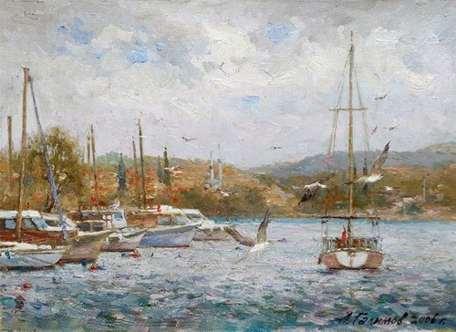 Painting Azat Galimov.Seagulls on the Sea of Marmara.