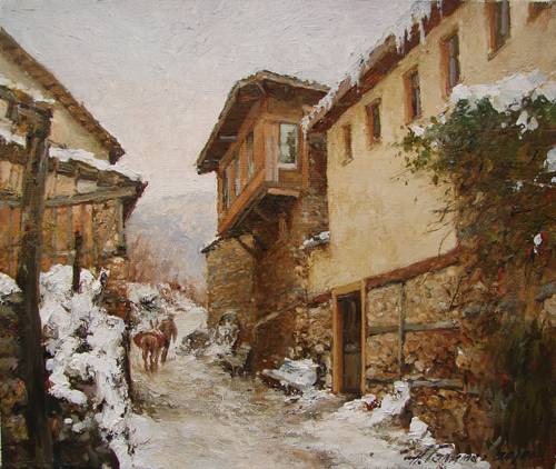 Painting Azat Galimov.Mountain village in Turkey. 