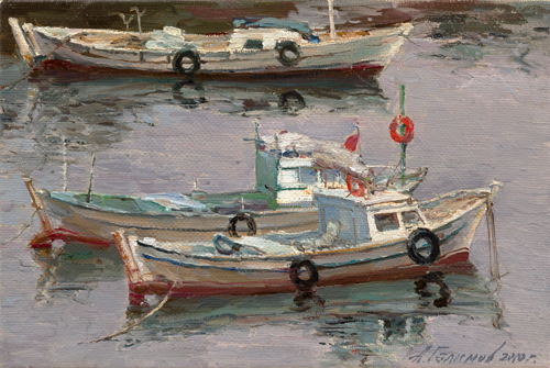 Painting Azat Galimov.Boats. Istambul. Buyukada.