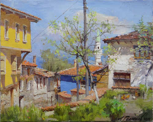 Painting Azat Galimov.April day in Cumalikizik.