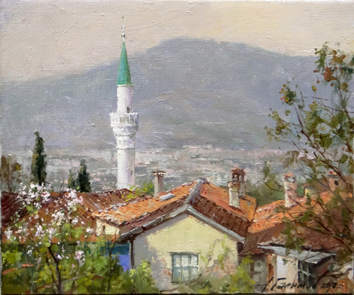 Painting Azat Galimov.Evening in Cumalikizik. Turkey.
